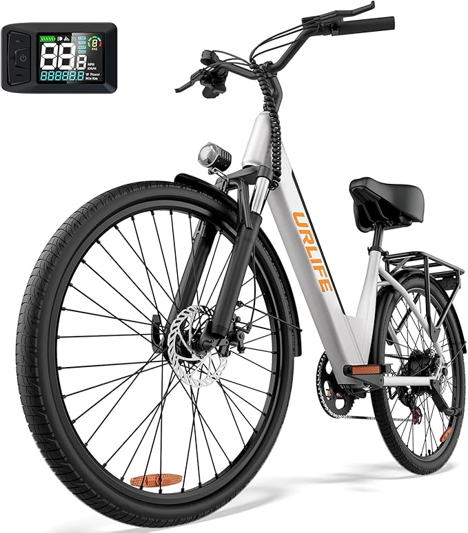 URLIFE 26" Electric Bikes for Adults, Mountain Bike with LCD Display, 36V 13AH Removable Battery 250W Powerful Motor, 7-Speed Derailleur 80KM Max Range