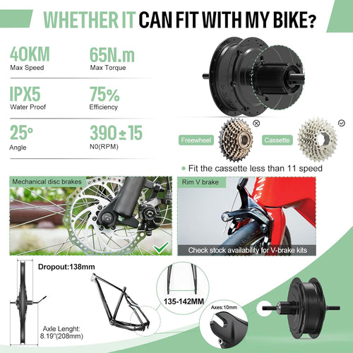 Bafang 48V 500W 750W Ebike Conversion Kit - Rear Hub Motor