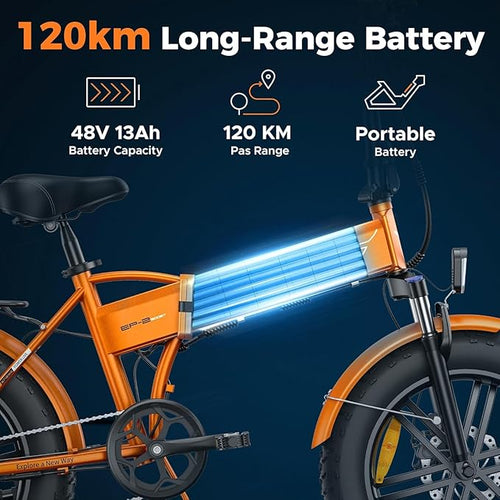 ENGWE EP-2 BOOST Folding Electric Bike,20‘×4.0’ Fat Tire 7-Speed Electric Bicycle 48V 13Ah Removable Battery, 50-120 km Range E-bike for Every Terrain & MTB & Beach & Snow