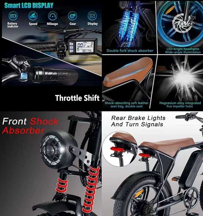 Electric Bike, 20 Inch E Bike, Hybrid Bike, Adult Bicycle, 48V 15AH Battery, Brushless Motor