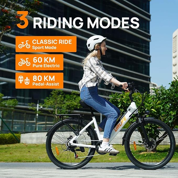 URLIFE 26" Electric Bikes for Adults, Mountain Bike with LCD Display, 36V 13AH Removable Battery 250W Powerful Motor, 7-Speed Derailleur 80KM Max Range
