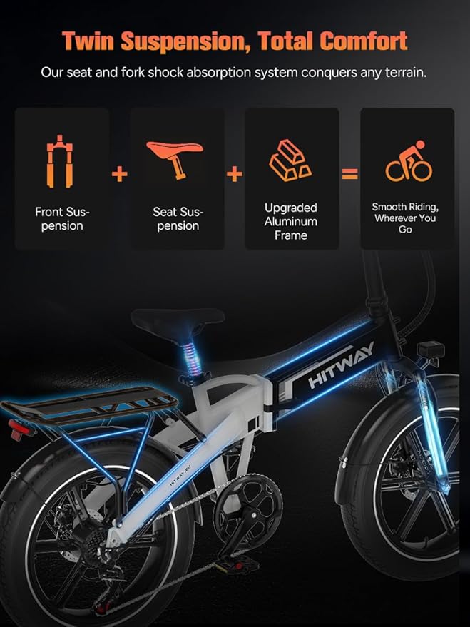 HITWAY Fat Tyre Electric Bike, Off-Road E-MTB Range 60-120km, Folding Electric Bicycle