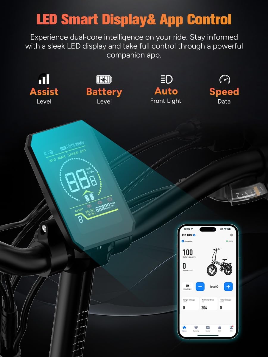 HITWAY Fat Tyre Electric Bike, Off-Road E-MTB Range 60-120km, Folding Electric Bicycle