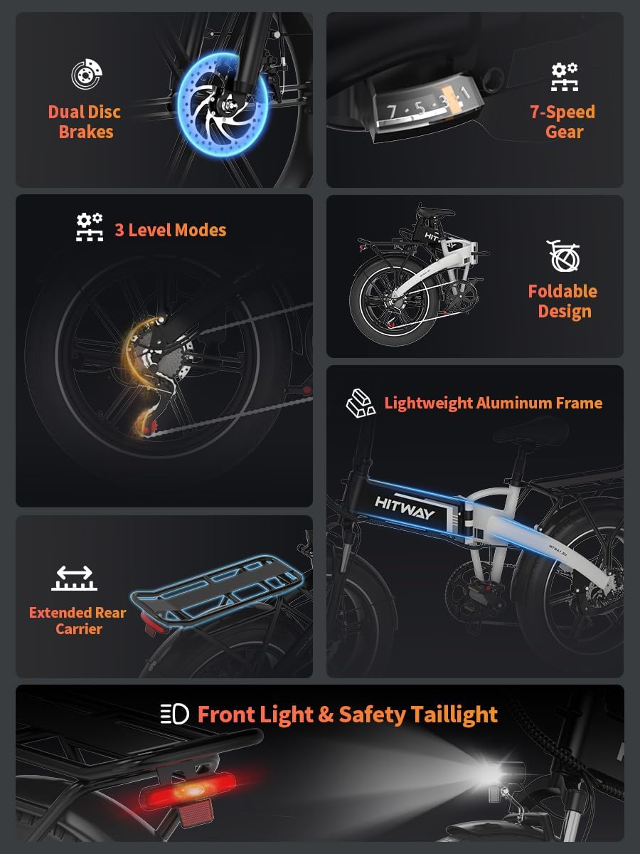 HITWAY Fat Tyre Electric Bike, Off-Road E-MTB Range 60-120km, Folding Electric Bicycle