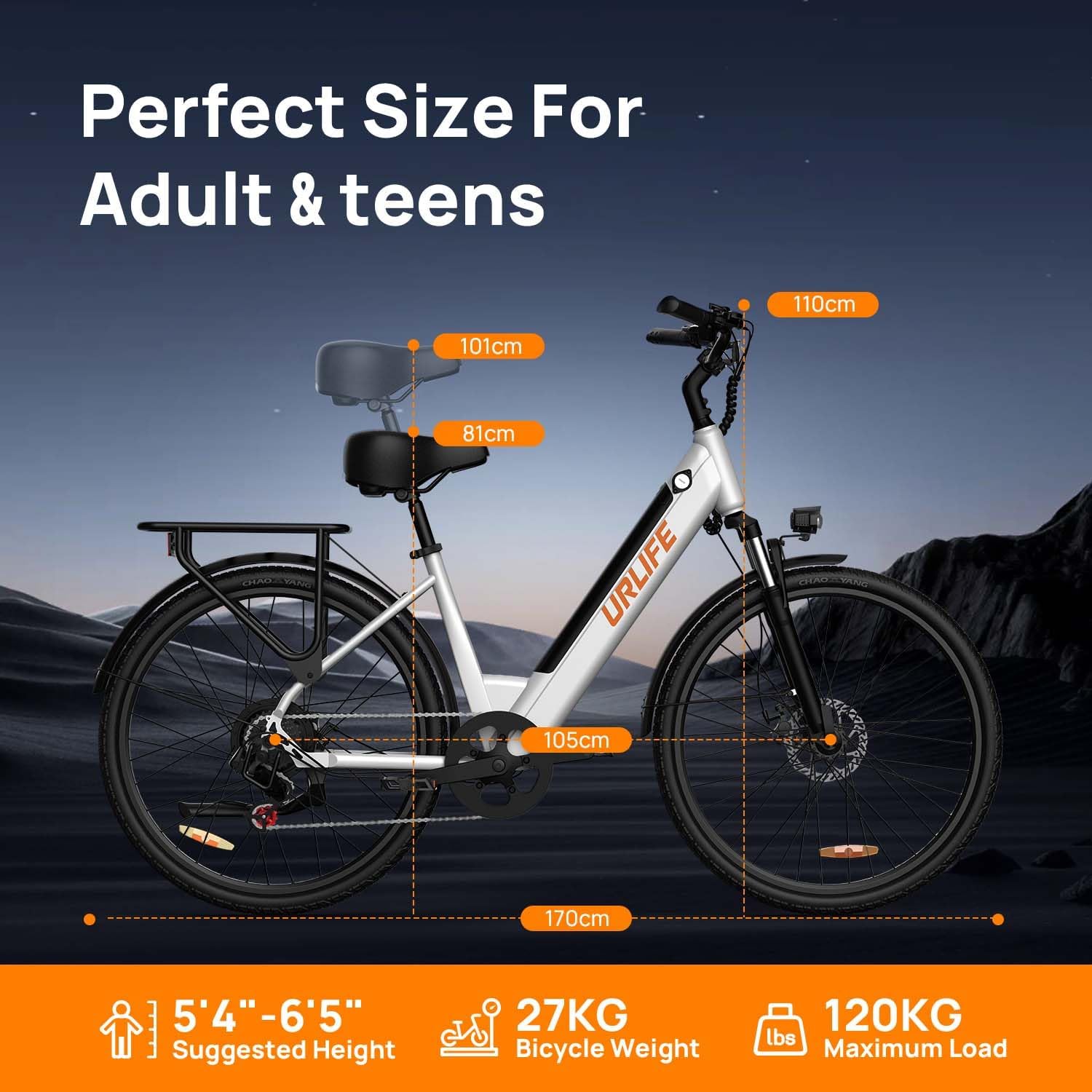 URLIFE 26" Electric Bikes for Adults, Mountain Bike with LCD Display, 36V 13AH Removable Battery 250W Powerful Motor, 7-Speed Derailleur 80KM Max Range