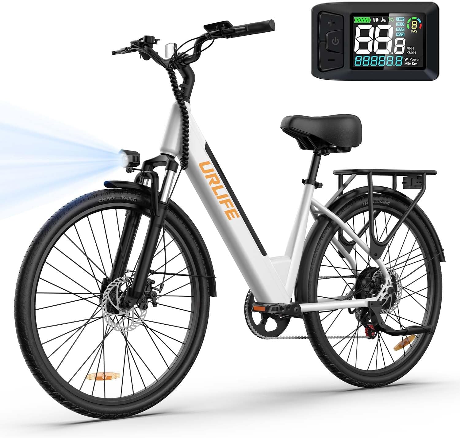 URLIFE 26" Electric Bikes for Adults, Mountain Bike with LCD Display, 36V 13AH Removable Battery 250W Powerful Motor, 7-Speed Derailleur 80KM Max Range